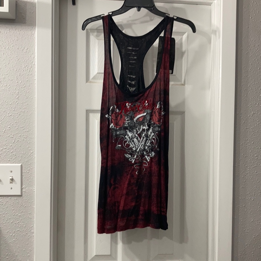 Rebel Saints size XL Black and burgundy lace tank top